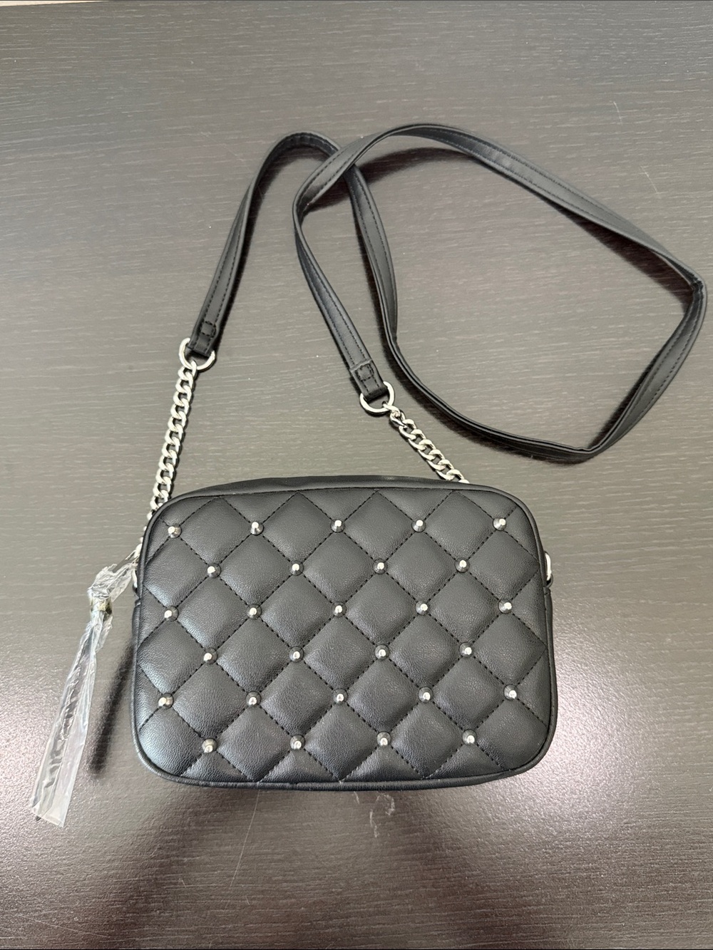 Rebecca Minkoff Black Quilted Crossbody Bag with Silver Studs